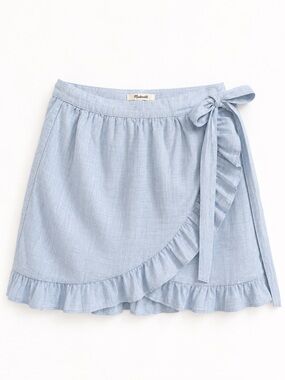 Madewell Chambray Ruffle Wrap Mini Skirt - Pale Blue